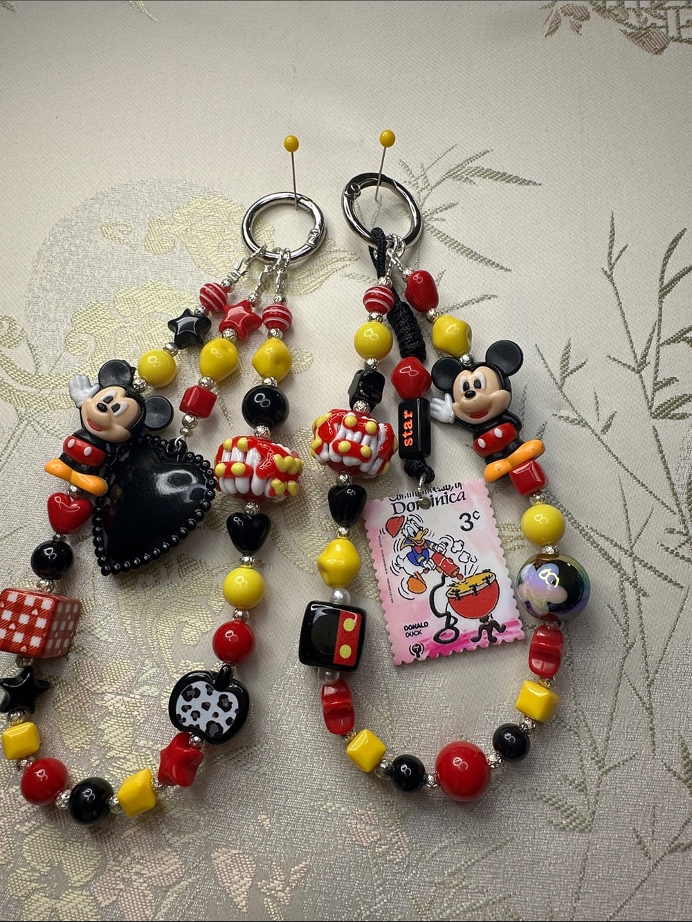 2 Bead Keychain with Mickey Charm - Red, Yellow & Black